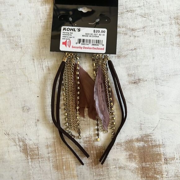 Apt. 9 Faux Turquoise and Brown Feather Dangle Earrings - Picture 2 of 3